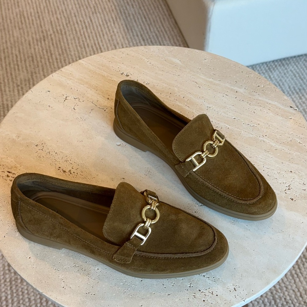 Zara Brown and Gold Flats Sleek Loafers